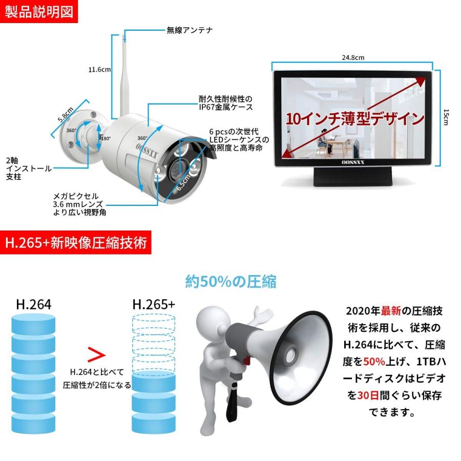 ディスカウント10インチモニター付き ワイヤレス防犯カメラセット 6台