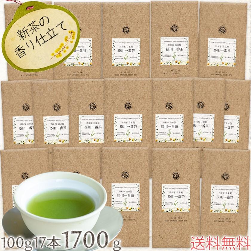 お茶 茶葉 緑茶 掛川茶 静岡茶 深蒸し茶 お茶旅 自家製 掛川一番茶 100g17本 全国茶品評会 深蒸し茶の部 産地賞受賞