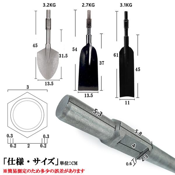 ハツリ機用 シャベル角型タイプ 単品 付替え用アタッチメント 先端工具 はつりハンマー｜jparts｜04