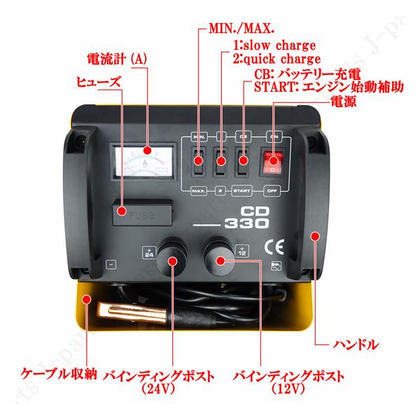 バッテリー チャージャー 12V 24V 兼用 急速充電 車輪付き 移動式  