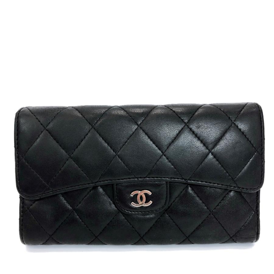 CHANEL シャネル 長財布 マトラッセ ラムスキン ブラック レディース ...