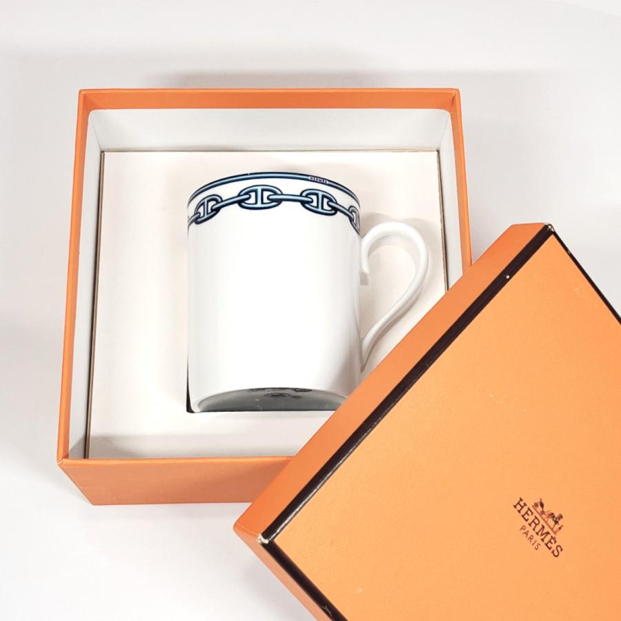 エルメス HERMES マグカップ ティーカップ コップ シェーヌダンクル 陶器 ブルー ホワイト|jpbrands|02