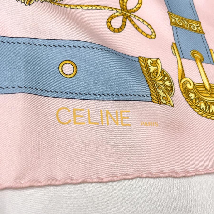 CELINE（セリーヌ） スカーフ シルク100％ ピンク ブルー ベルト : JP