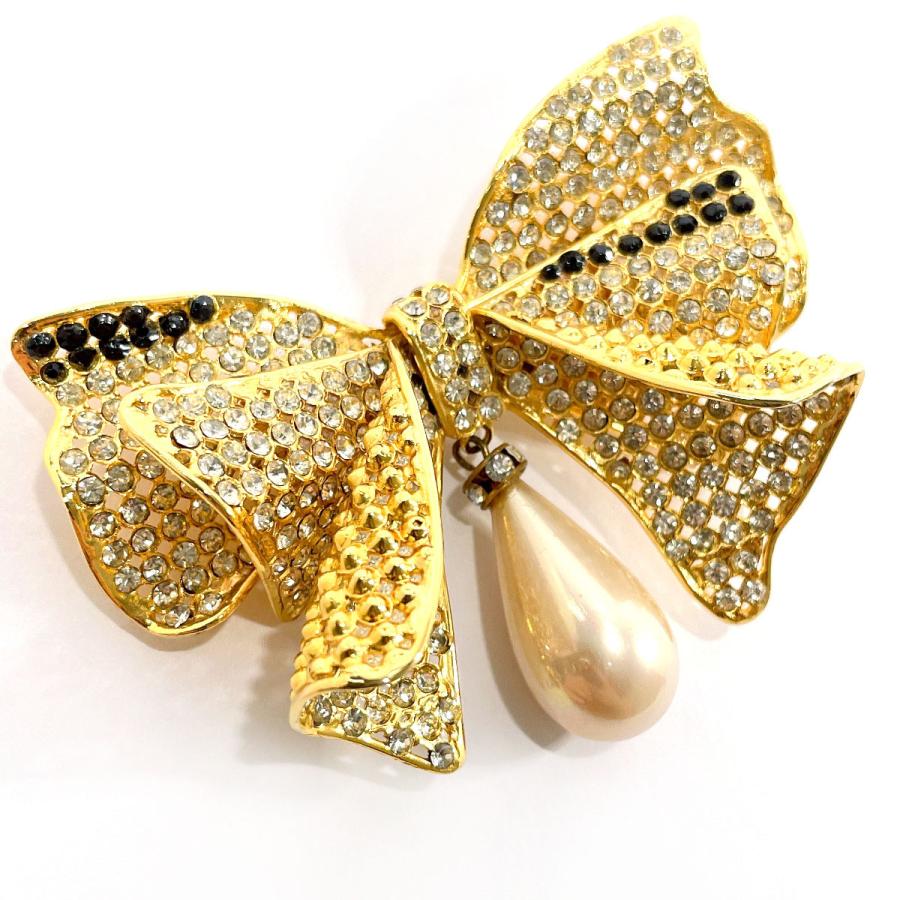 CELINE（セリーヌ） ブローチ リボンモチーフ メタル/ラインストーン