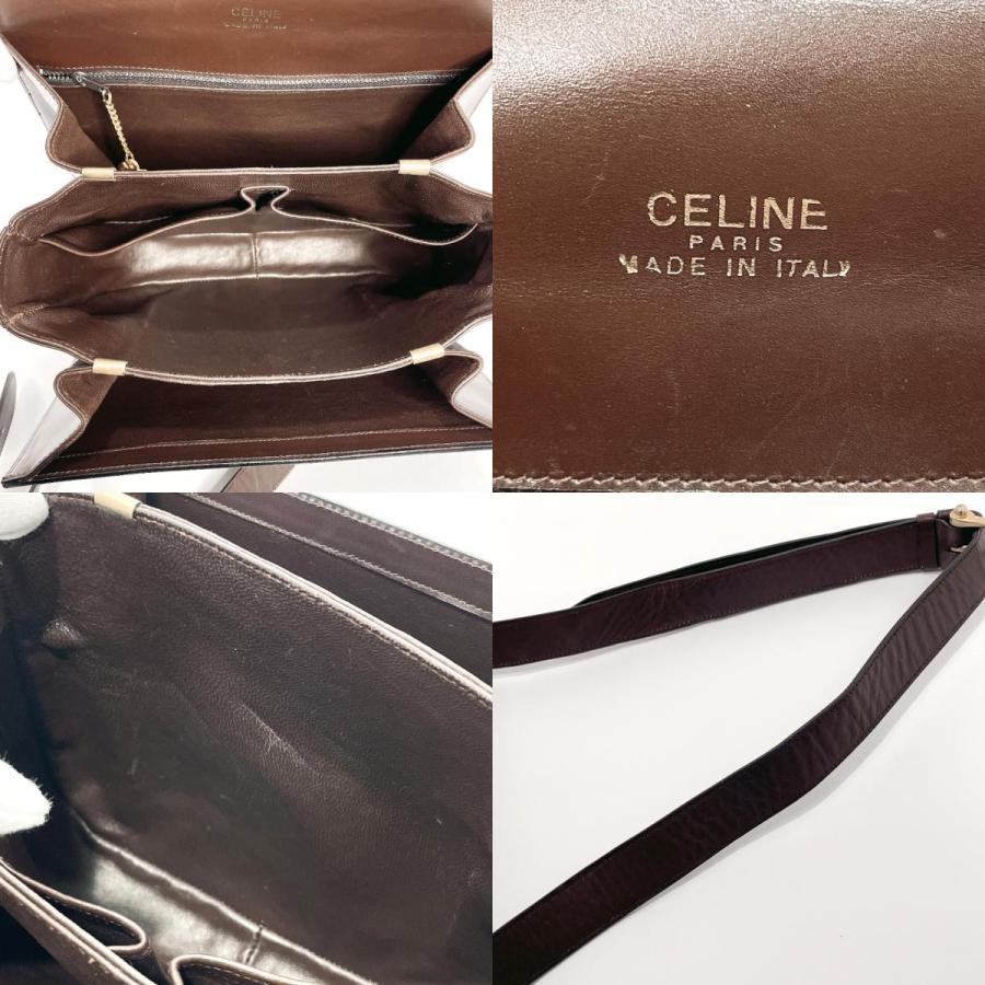 【美品】セリーヌ ショルダーバッグ レザー 馬車金具 ダークブラウン CELINE（セリーヌ） ショルダーバッグ 馬車金具 レザー ダークブラウン