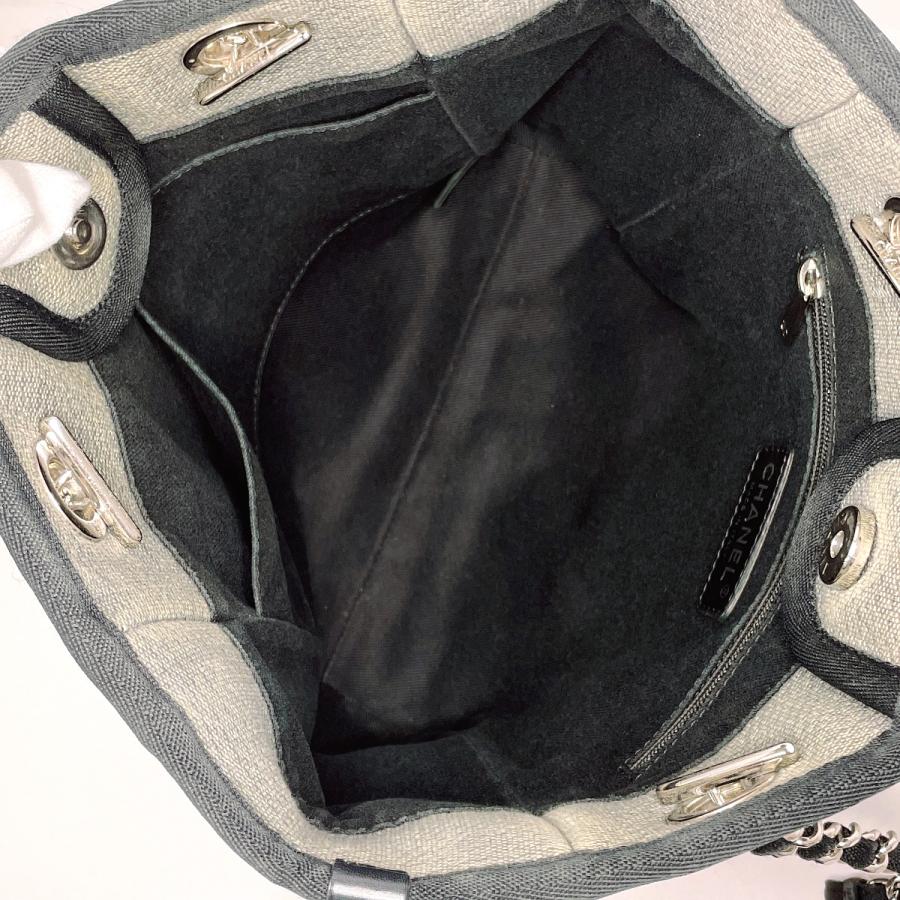 シャネル　ドーヴィルPMグレーキャンバスチェーントート シャネル ドーヴィルPM キャンバス チェーントートバッグ グレー