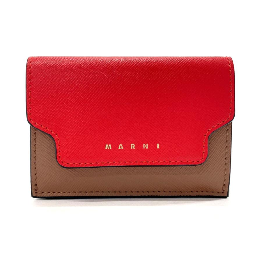 マルニ MARNI 三つ折り財布 PFMOW02U23 LV520 レザー レッド トリフォールドウォレット コンパクトウォレット ...