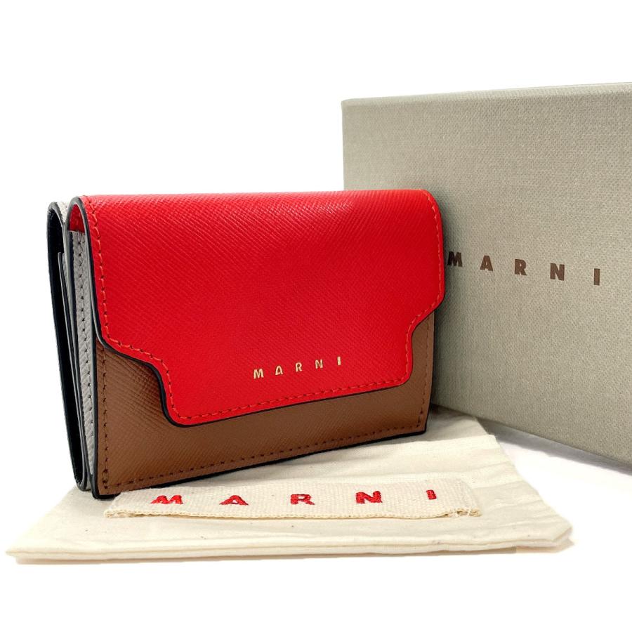 マルニ MARNI 三つ折り財布 PFMOW02U23 LV520 レザー レッド トリフォールドウォレット コンパクトウォレット ...