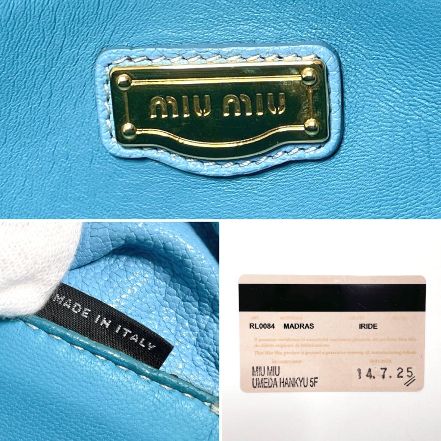 ミュウミュウ MIU MIU ハンドバッグ RL0084 ミニボストン ショルダーバッグ 2WAY レザー ブルー ターコイズブルー｜jpbrands｜10