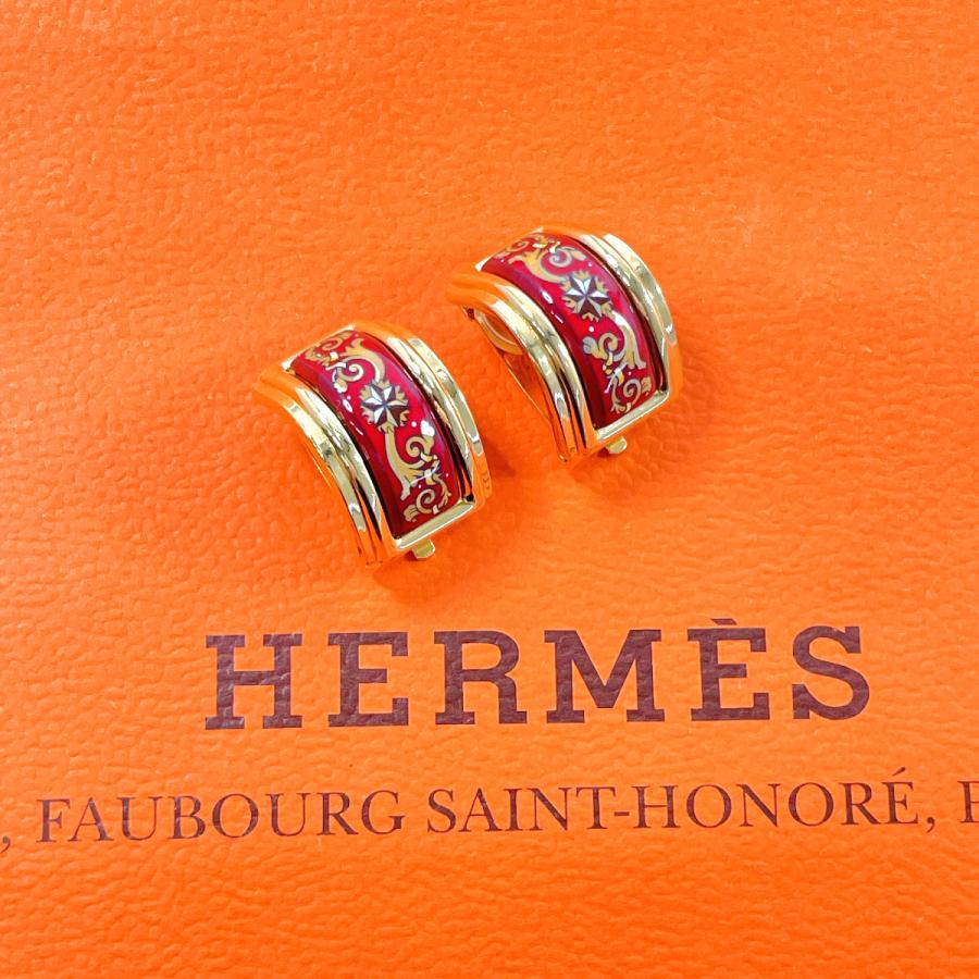 HERMES エルメス イヤリング エマイユ 七宝焼き メタル ゴールド 