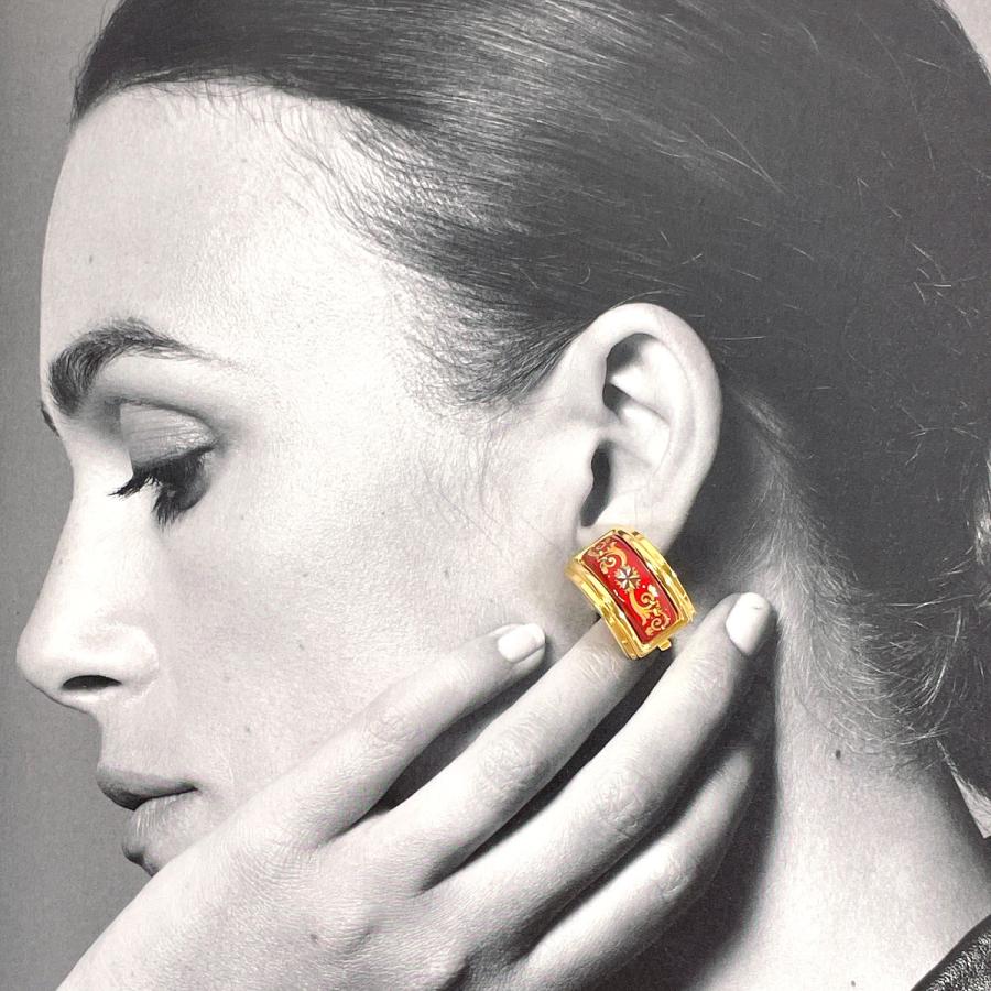 エルメス HERMES イヤリング エマイユ 七宝焼き メタル ゴールド  