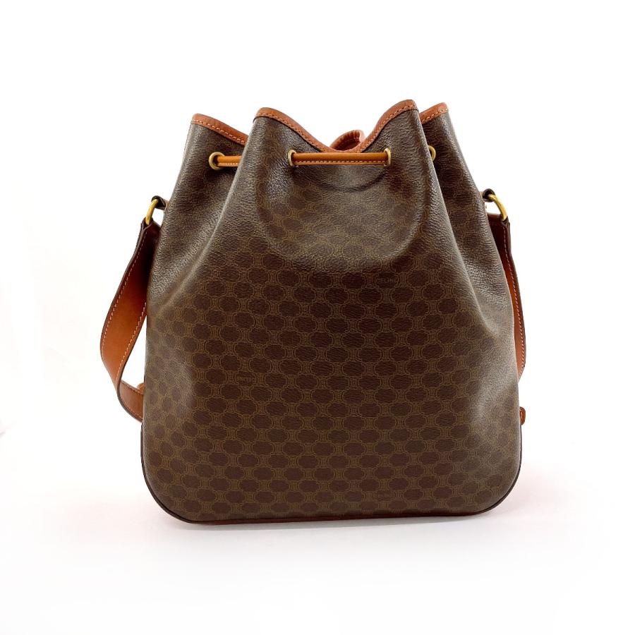 【美品】セリーヌ　マカダム　ショルダーバッグ　巾着　PVC　レザー　ブラウン CELINE（セリーヌ） ショルダーバッグ マカダム 巾着 PVC/レザー