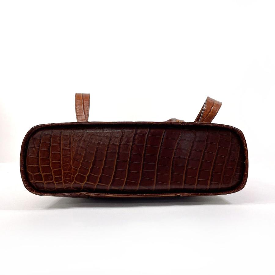 美品　サルヴァトー・レフェラガモ　 クロコ型押し　レザー ハンドバッグ 茶 サルヴァトーレフェラガモ ヴァラ クロコ型押し ハンドバッグ
