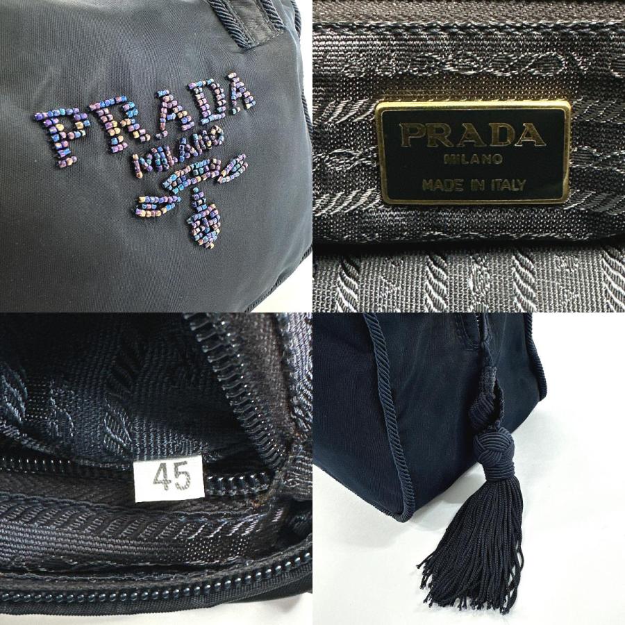 PRADA プラダ ハンドバッグ ビーズ ナイロン ネイビー ミニ PRADA プラダ ハンドバッグ ビーズ ナイロン ネイビー ミニ
