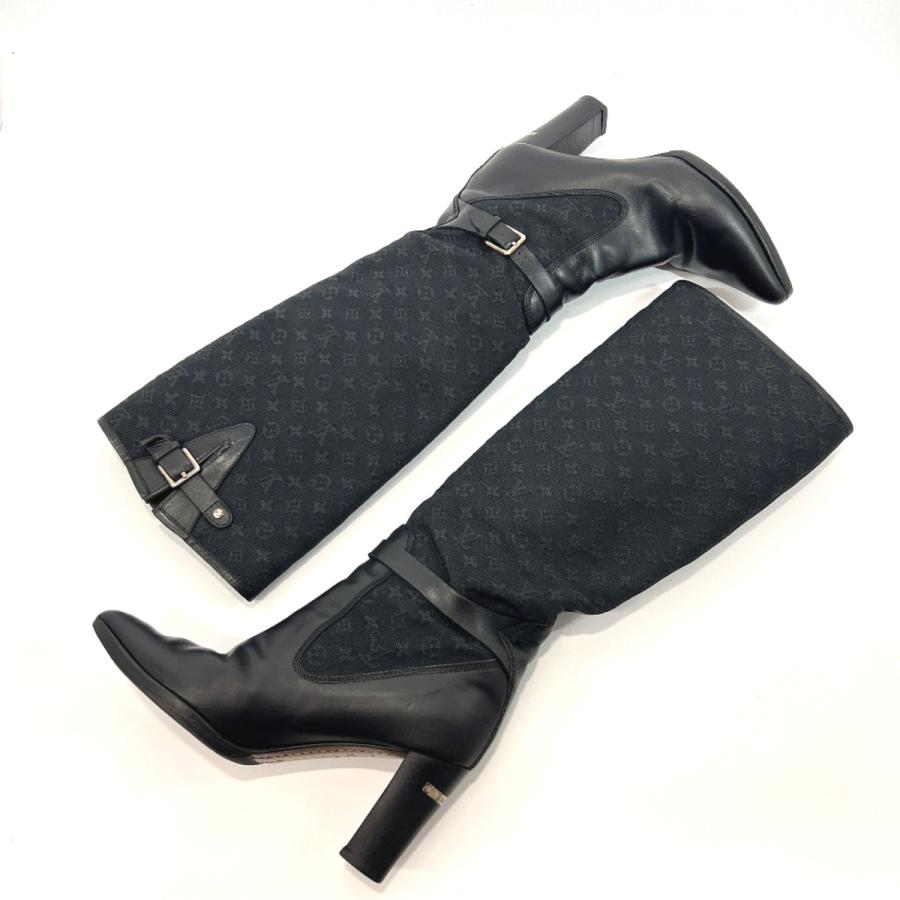 ルイヴィトン LOUIS VUITTON ブーツ ロングブーツ モノグラムミニラン/レザー ブラック サイズ36 1/2日本サイズ約23.5cm