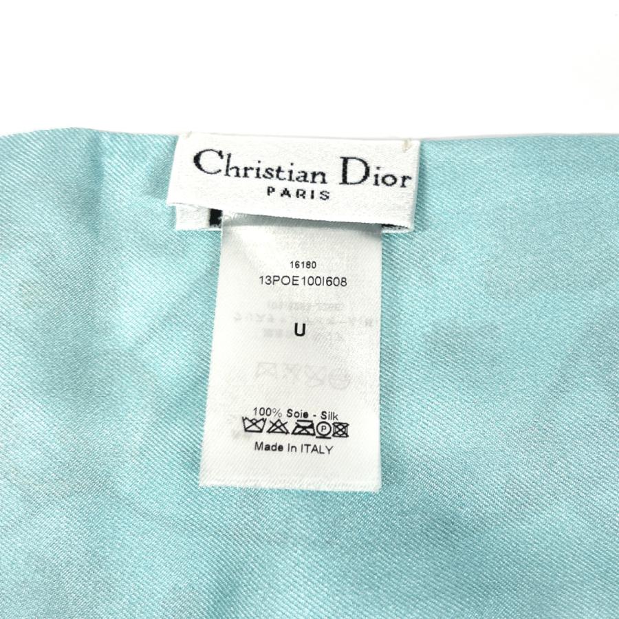 ディオール Dior スカーフ リボン ブルー シルク100％ 細めデザイン