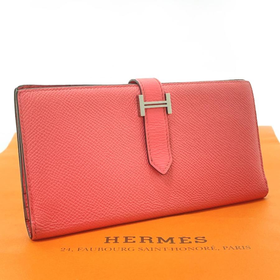 HERMES / 長財布/レザー/PNK/無地/レディース/ベアンスフレ/ヴォー