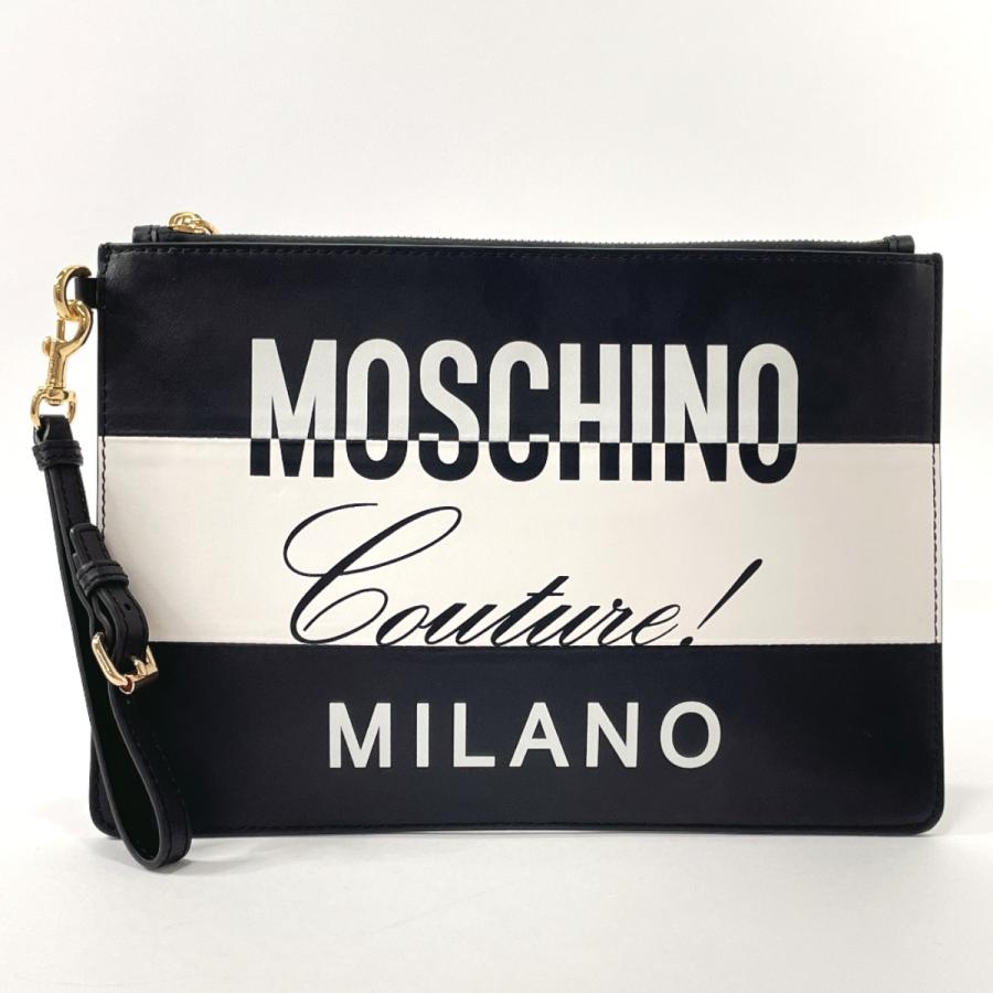 MOSCHINO モスキーノ クラッチバッグ クチュール レザー ブラック : JP  
