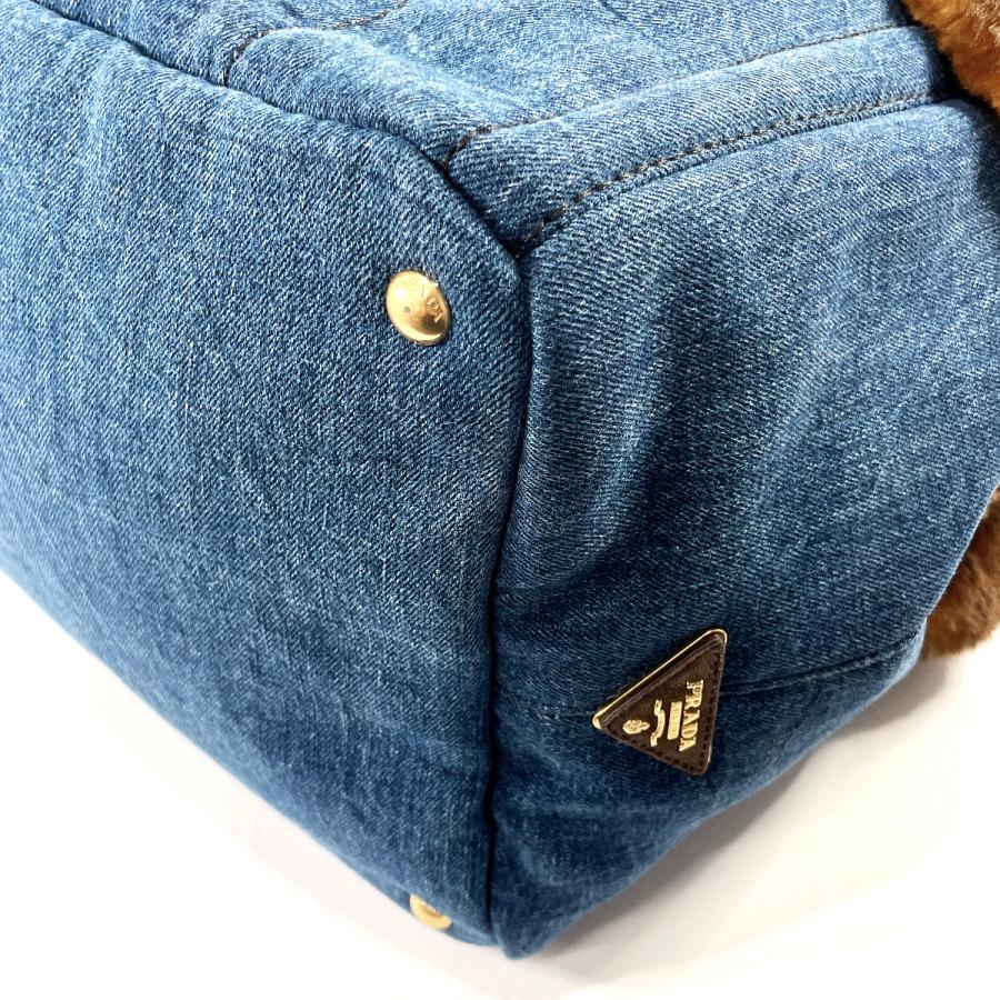 【極美品】PRADA プラダ カナパ デニム ハンドバッグ BLK 国内正規 PRADA プラダ カナパ L ビアンコ デニム ハンドバッグ トートバッグ