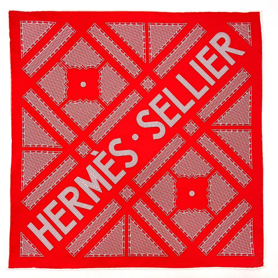 エルメス HERMES スカーフ カレ45 正方形 セリエ シルク100％ レッド