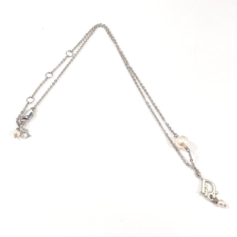 ディオール Dior ネックレス ロゴ メタル/フェイクパール シルバー
