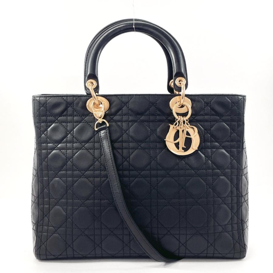 DIOR ディオール カロ ラージ カナージュ ターンロック レザー チェーンショルダーバッグ ゴールド金具 ブラック クリスチャンディオール カナージュ カロ レザー チェーンショルダー