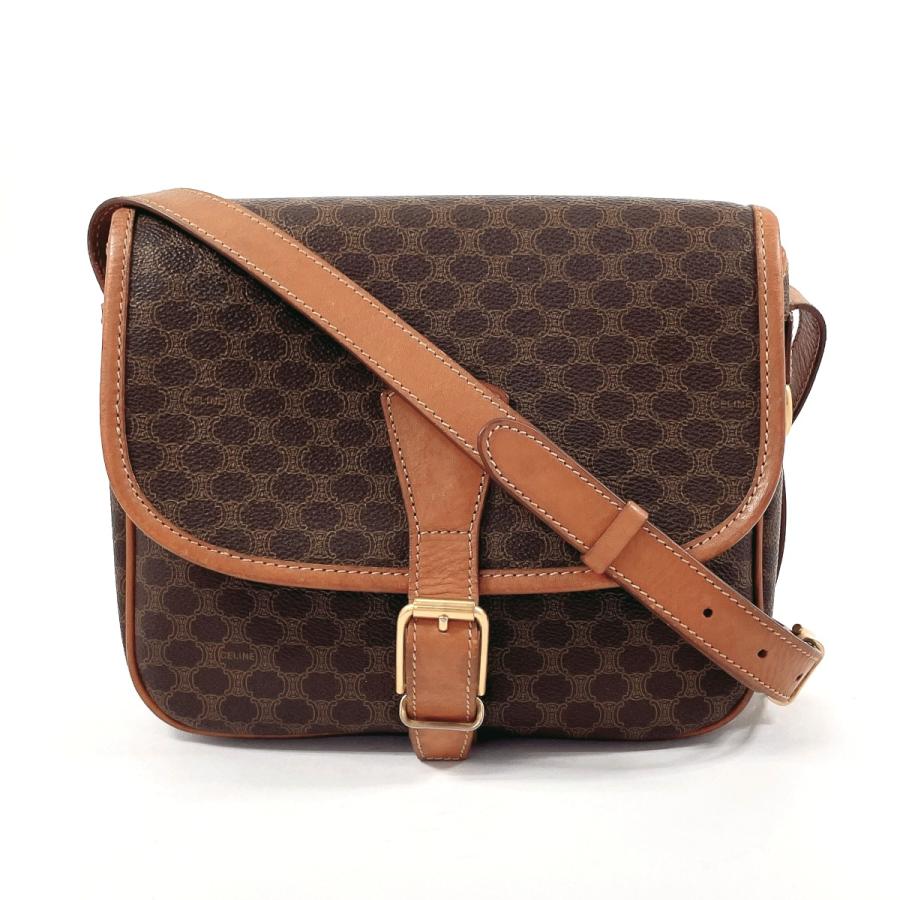 美品　セリーヌ　オールドセリーヌ　マカダム　レザー　バンドバッグ CELINE（セリーヌ） ショルダーバッグ マカダム PVC/レザー ブラウン