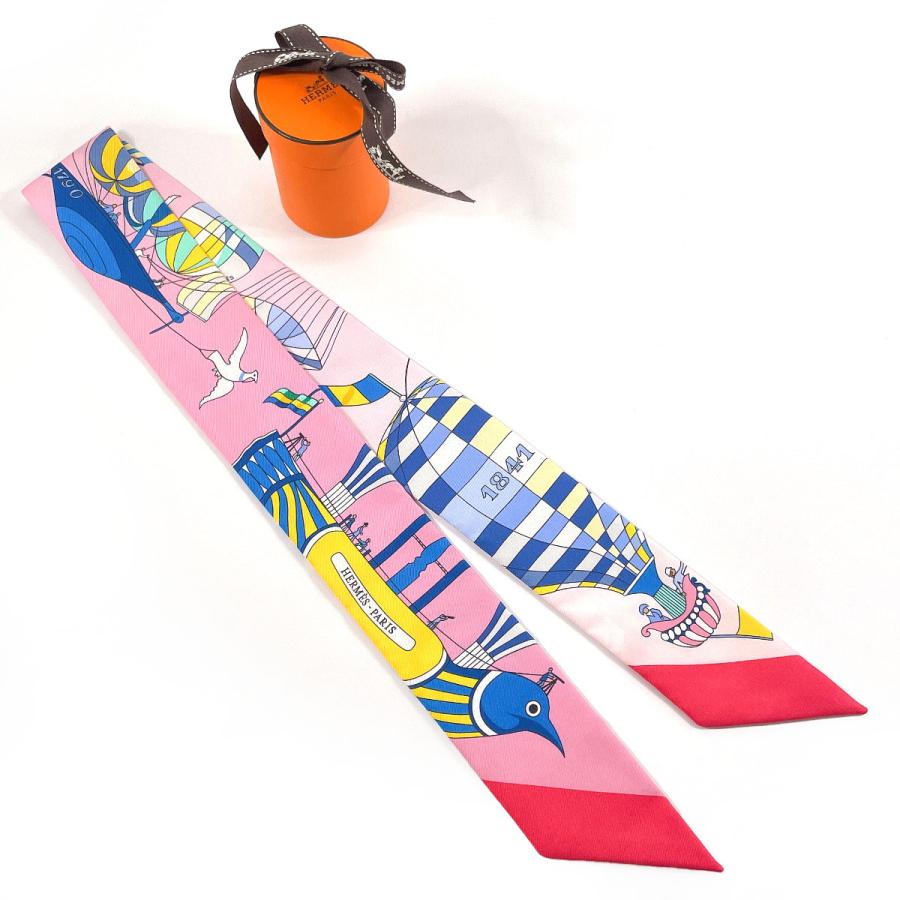 エルメス ツイリー 大空の狂気 気球柄 シルクスカーフ ピンク マルチカラー HERMES（エルメス） ツイリー LES FOLIES DU CIEL 大空の狂気 2022年