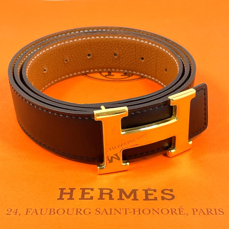 美品　エルメス　カーフスキン　コンスタンス　Hベルト　リバーシブル　ブラック HERMES（エルメス） ベルト コンスタンス H リバーシブルベルト