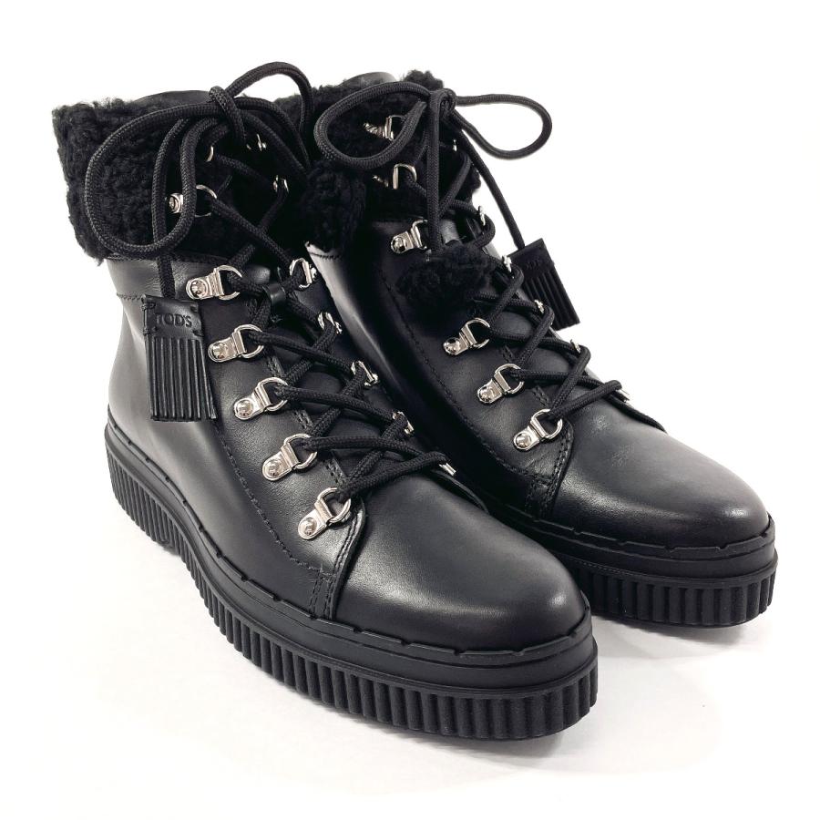 未使用品 トッズ TOD'S ブーツ レースアップブーツ ファー レザー