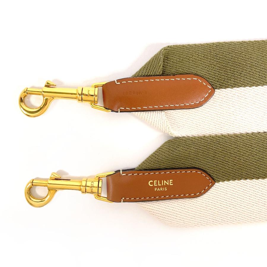 CELINE ロゴショートショルダーストラップ ベージュ カーキ キャンバス CELINE（セリーヌ） ショルダーストラップ カメラストラップ