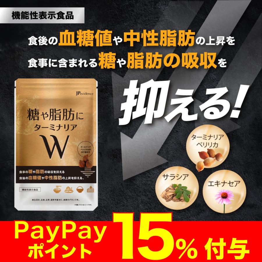 糖や脂肪にターミナリア W (30日分 60粒) 血糖値や中性脂肪の上昇を 