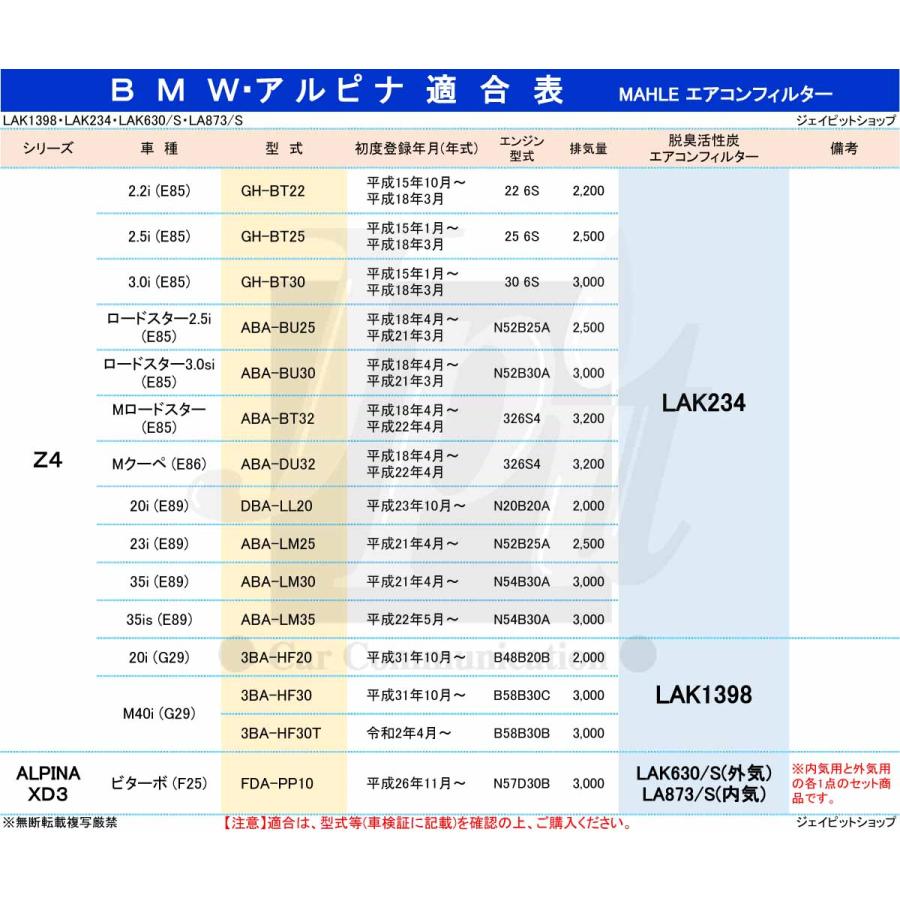 BMW エアコンフィルター 2点セット 内気用(脱臭 花粉)&外気用 X3 X4 アルピナ XD3 xDrive 20i 20d 28i 35i M40i マーレ LAK630/S LA873/S PM2.5除去｜jpitshop｜03