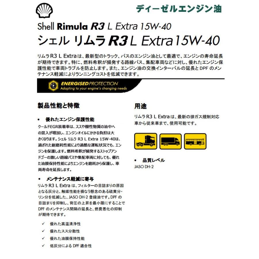 シェル リムラ R3 L エクストラ（15W-40） 20L缶 : フィルター