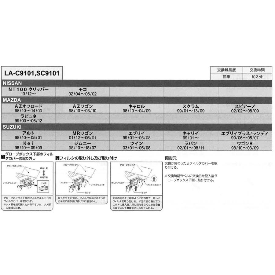 エアコンフィルター MRワゴン スズキ車 簡単 約3分交換 PM2.5 花粉 LA-C9101｜jpitshop｜04