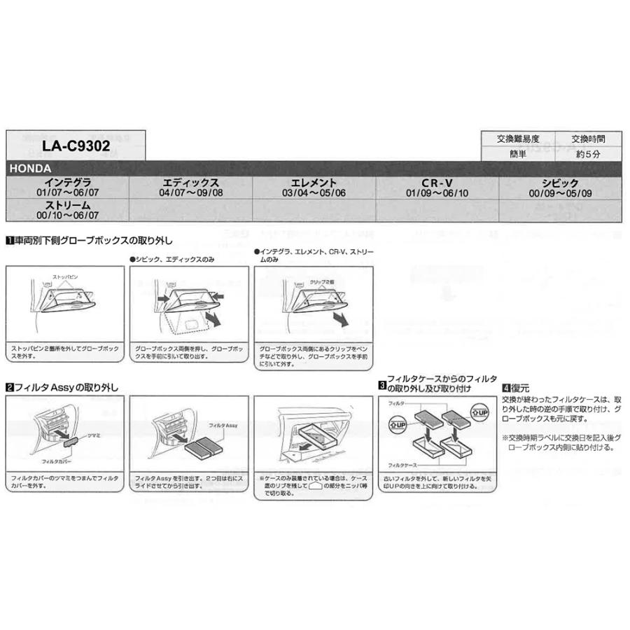 エアコンフィルター ストリーム 2個入り ホンダ車 簡単 約5分交換 PM2.5 花粉 LA-C9302｜jpitshop｜04