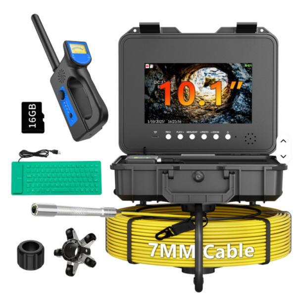 プロ用 下水道管カメラ 7mm×100m 10.1インチ 1080P DVR 自動水平調整 512Hzトランスミッター 配管検査 工業用スコープ | 