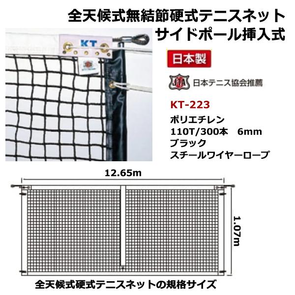 寺西喜 全天候式無結節硬式テニスネットサイドポール挿入式 ブラック スチールワイヤーロープ KT-223 ＜2024＞