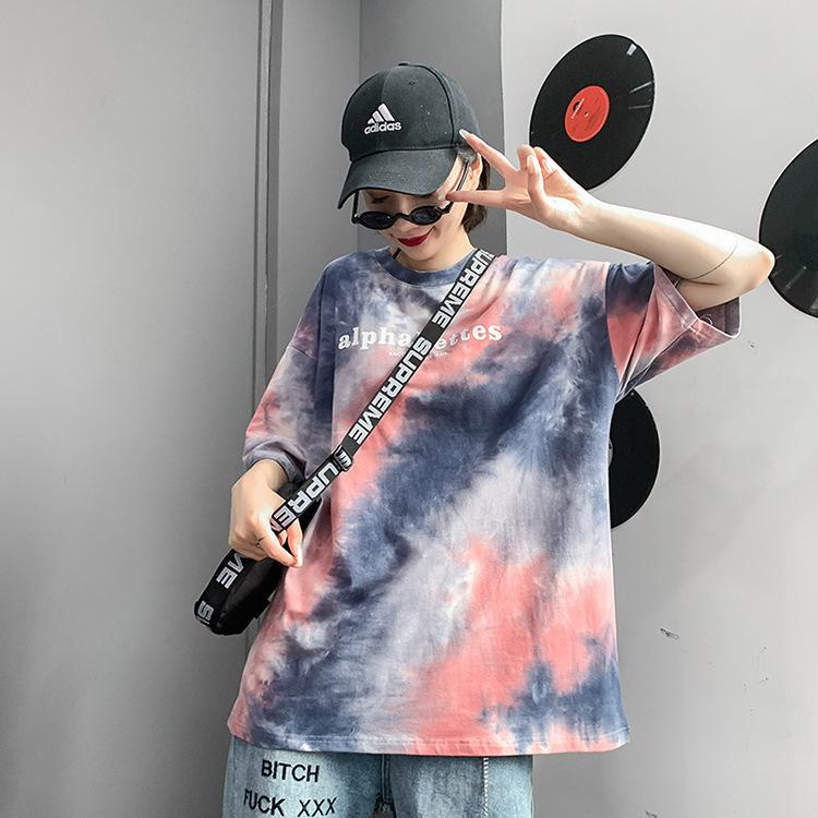 Tシャツ レディース タイダイ柄 半袖 夏 ゆるい トップス 韓国ファッション 原宿系 Bf風 ヒップホップ ダンス ストリート風 カジュアルおしゃれ 商品追加値下げ在庫復活