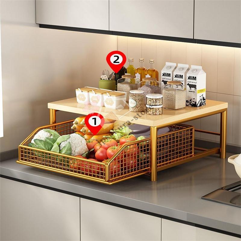 引き出し式デスクトップ キッチン 収納ラック 野菜かご キッチン