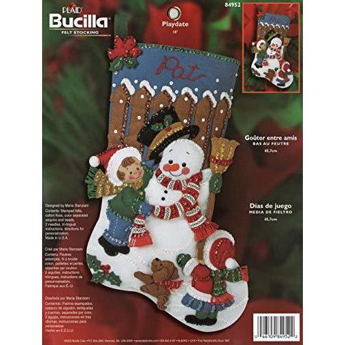 Bucilla 18インチフェルトアップリケストッキングキット、Playdate With Snowman | 
