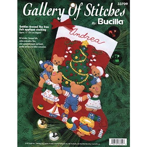 Teddies Around theツリーフェルトアップリケクリスマスストッキング???- Teddy Bears Around装飾クリスマスツ | 