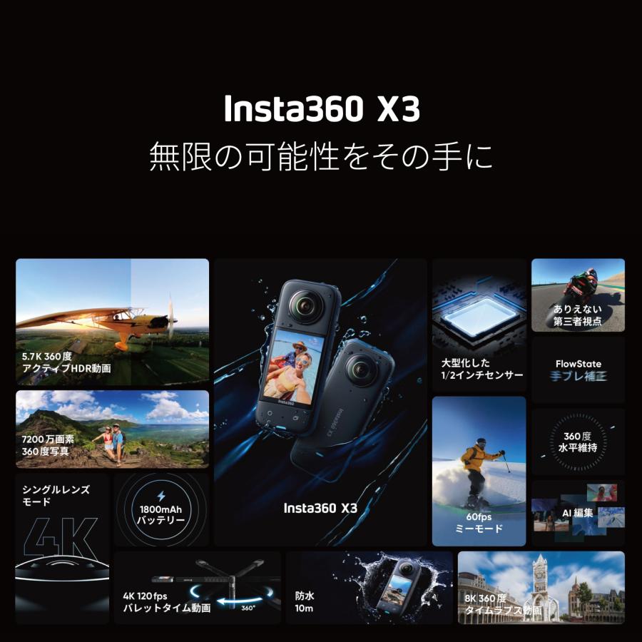 Insta360 X3 バイク撮影セット / 360度 アクションカメラ インスタ360 5.7K 7200万画素 360度撮影 360度映像｜jpstars｜20