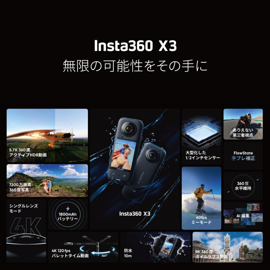 Insta360 X3 プレミアムセット / 360度 アクションカメラ インスタ360 5.7K 7200万画素 360度撮影 360度映像｜jpstars｜21