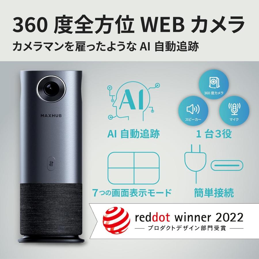 MAXHUB 会議用 360度 Webカメラ AI搭載4Kカメラ 半径5m集音マイク 