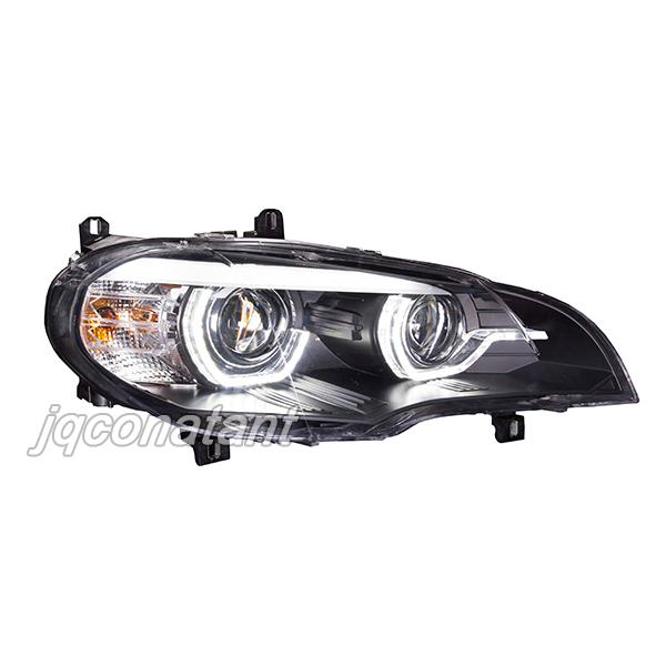 左右セット 2007-2010y BMW X5 E70 ファイバーLEDリング ヘッドライト ブラックインナー 純正キセノン対応 AFS対応