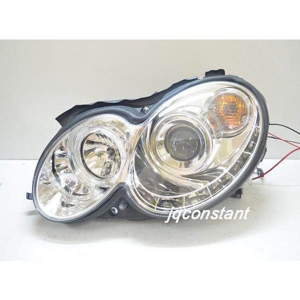 左右セット ベンツ W209 CLK LEDイカリング&ポジションDRL プロジェクターヘッドライト クロームインナー