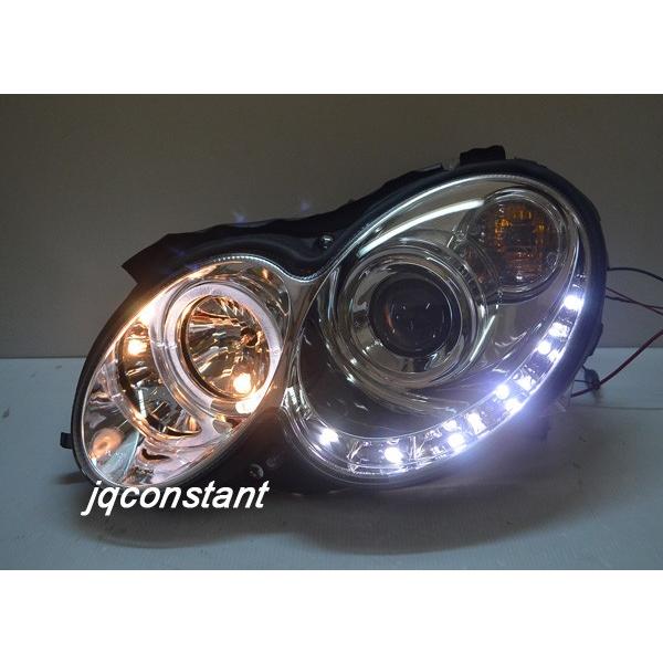 左右セット ベンツ W209 CLK LEDイカリング&ポジションDRL プロジェクターヘッドライト クロームインナー