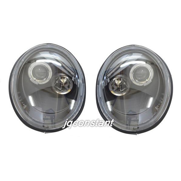 1998-2005y VW ニュービートル 前期用 LEDイカリング付ヘッドライト ブラックインナー レベライザー付