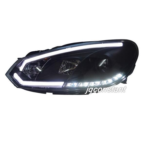 左右セット 2009-2013y VW ゴルフ 6 ヴァリアント VI ファイバーLEDヘッドライト ブラックインナー_1